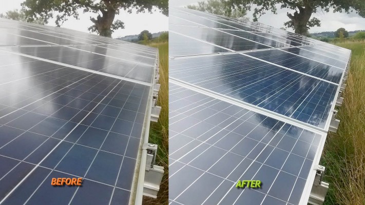Shining solar panel working at full capacity on a solar farm near Cambridge