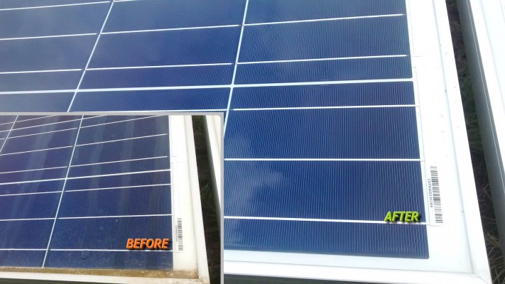 Solar panels compare before and after cleaning by Green Solar World